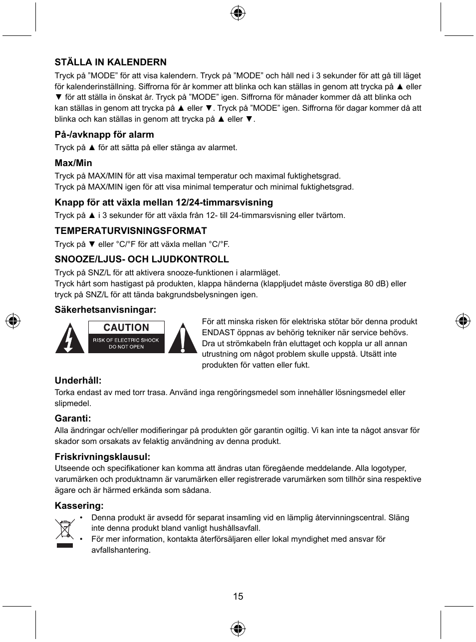 Konig Electronic Weather station with date display and alarm function User Manual | Page 15 / 27