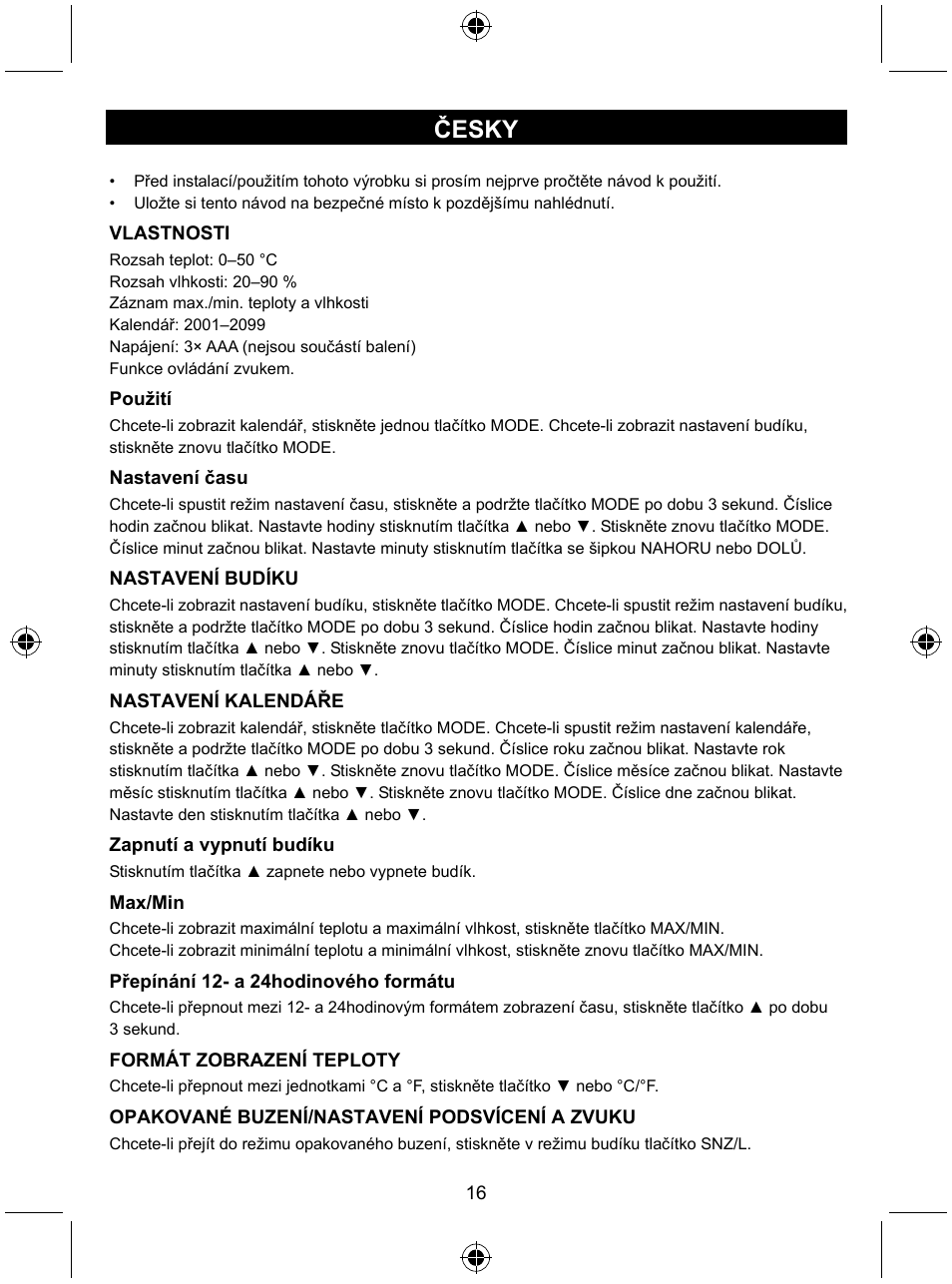 Česky | Konig Electronic Weather station with date display and alarm function User Manual | Page 16 / 27
