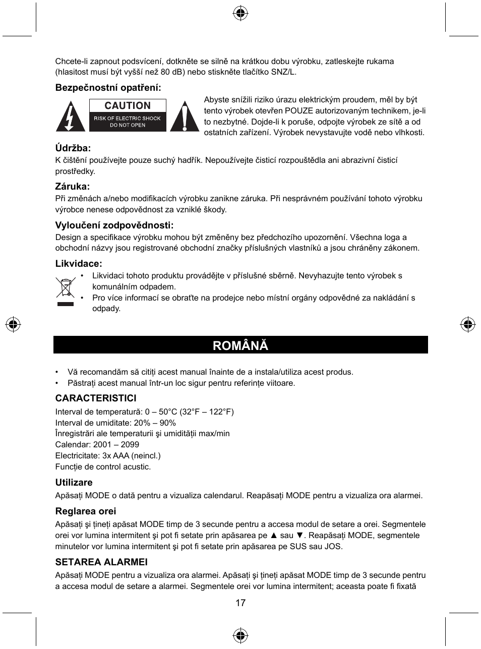Română | Konig Electronic Weather station with date display and alarm function User Manual | Page 17 / 27