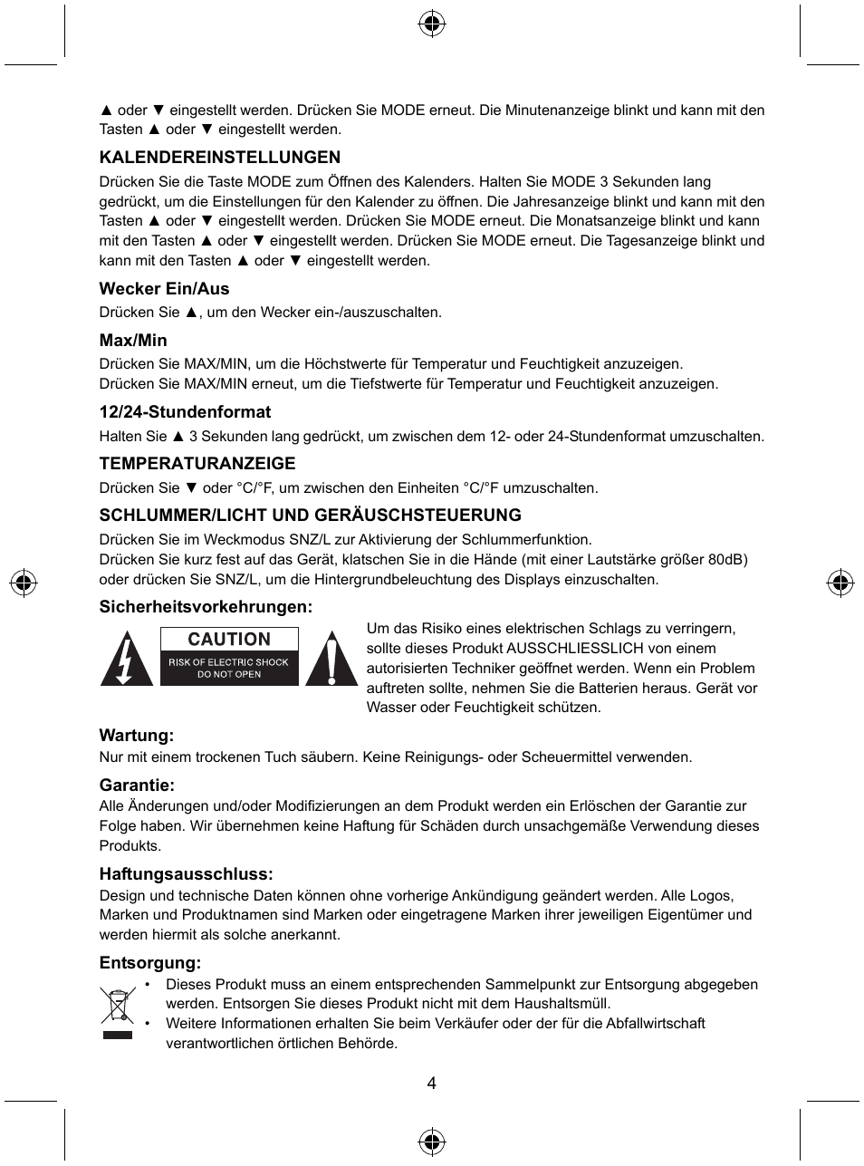 Konig Electronic Weather station with date display and alarm function User Manual | Page 4 / 27