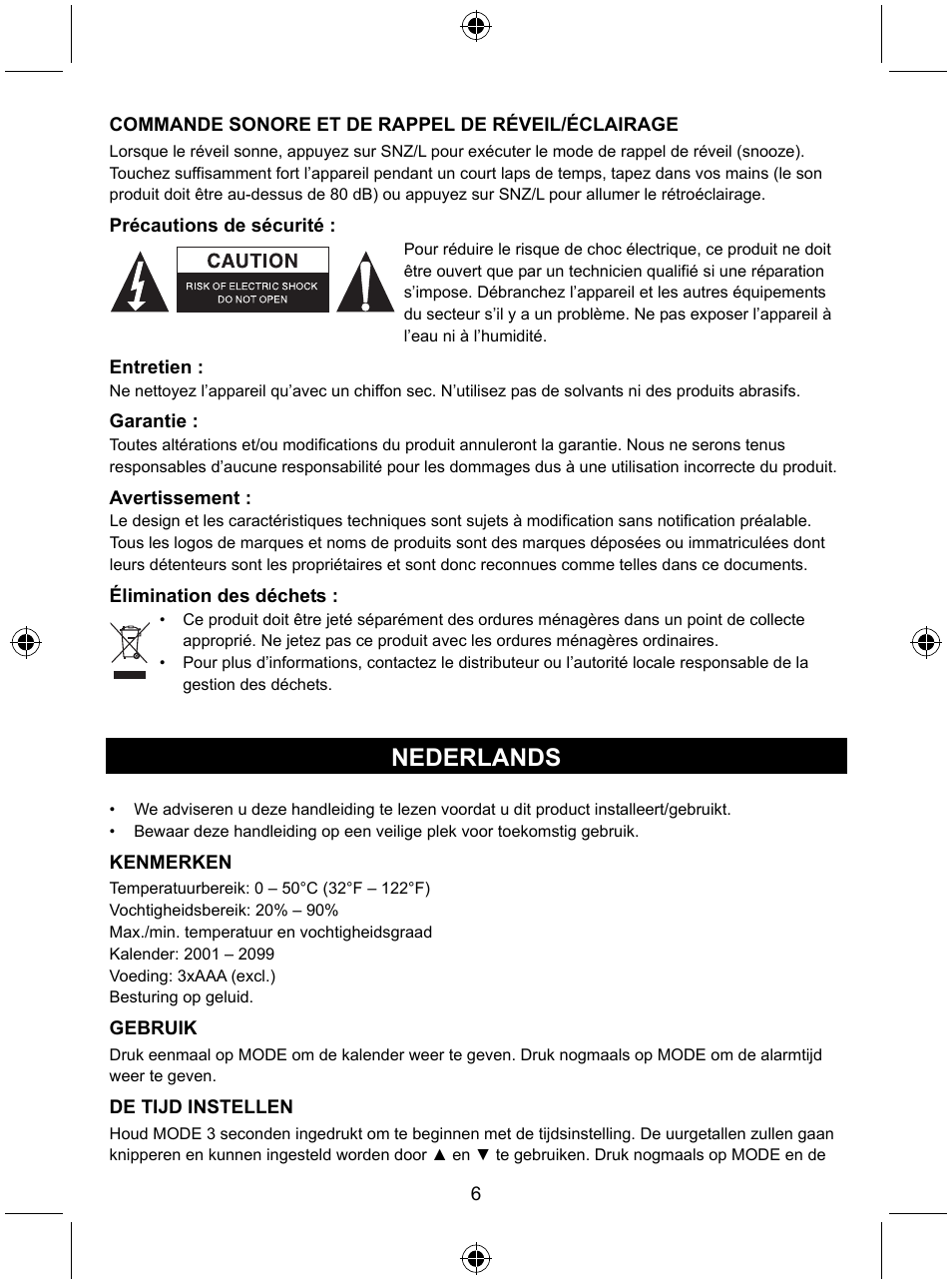 Nederlands | Konig Electronic Weather station with date display and alarm function User Manual | Page 6 / 27