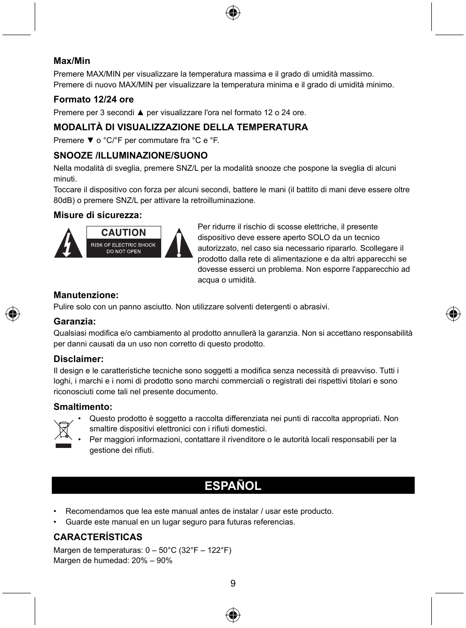 Español | Konig Electronic Weather station with date display and alarm function User Manual | Page 9 / 27