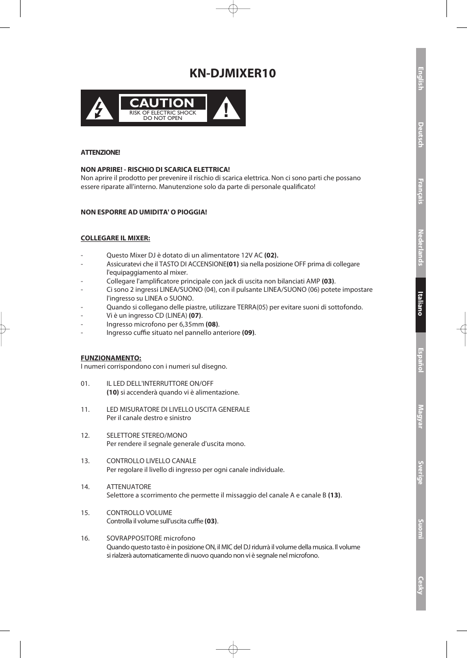 Kn-djmixer10, Caution | Konig Electronic 3-channel DJ mixer User Manual | Page 11 / 22