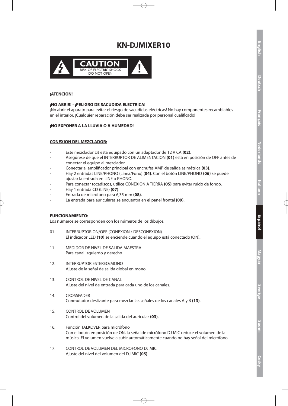 Kn-djmixer10, Caution | Konig Electronic 3-channel DJ mixer User Manual | Page 13 / 22