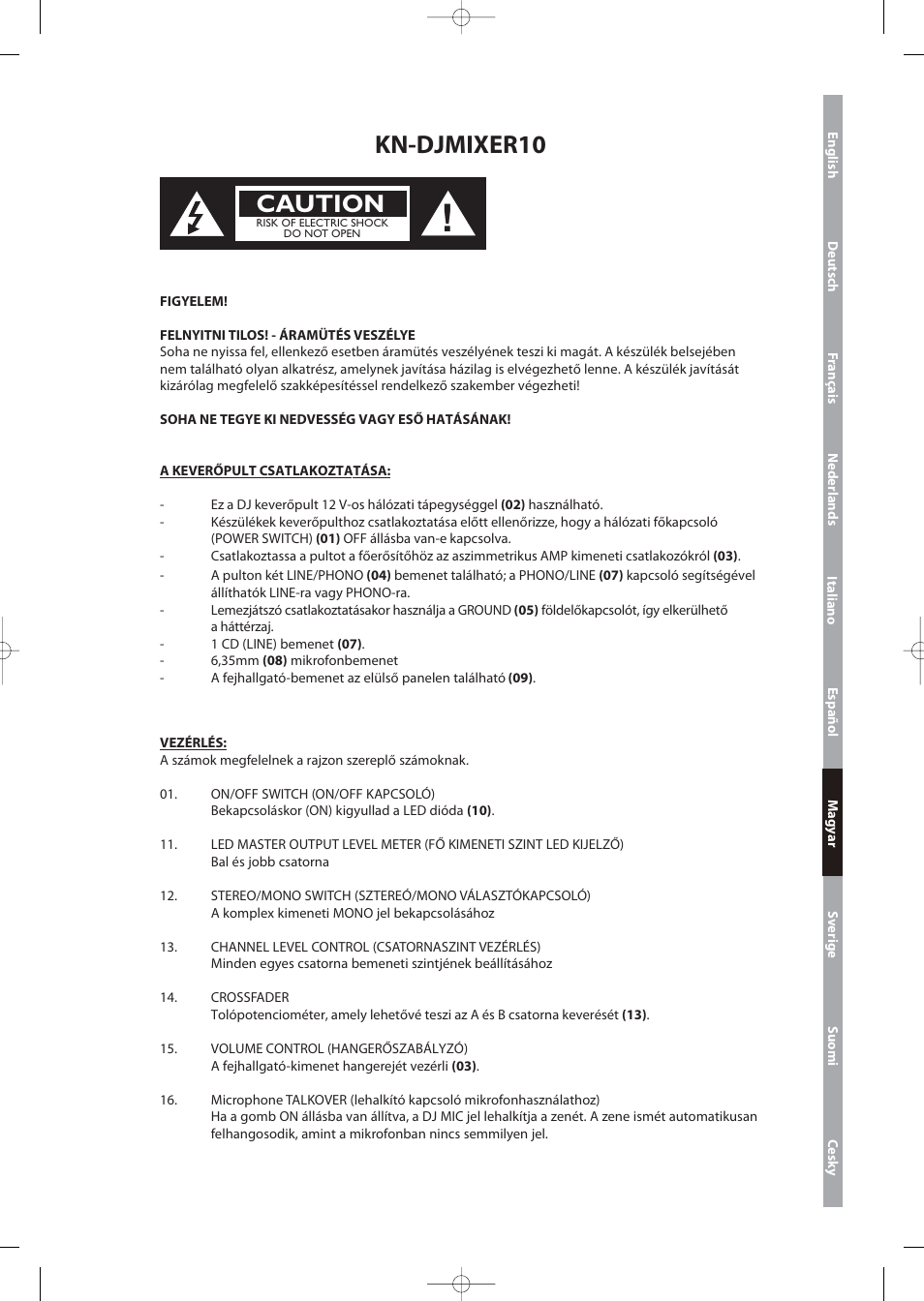 Kn-djmixer10, Caution | Konig Electronic 3-channel DJ mixer User Manual | Page 15 / 22