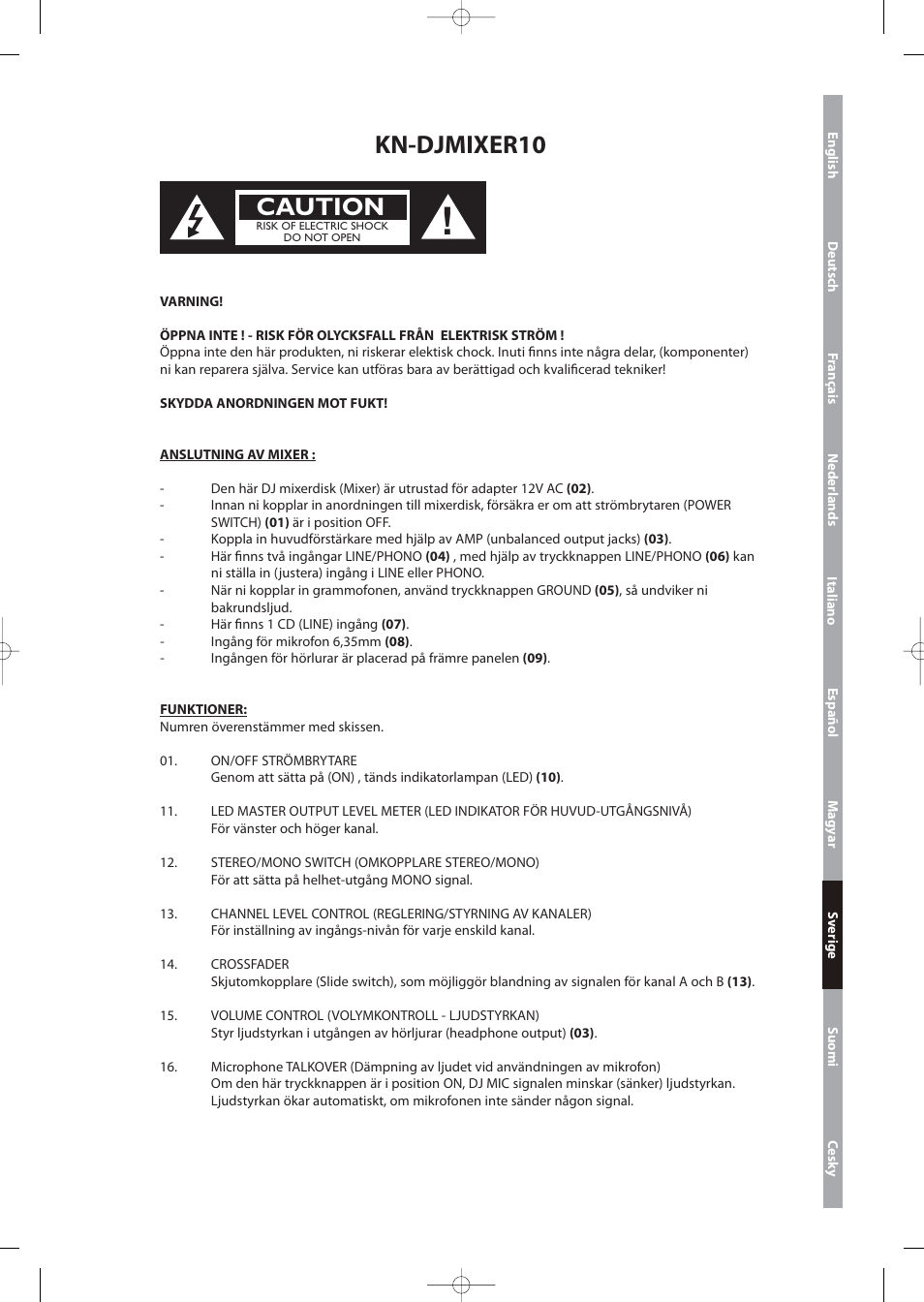 Kn-djmixer10, Caution | Konig Electronic 3-channel DJ mixer User Manual | Page 17 / 22