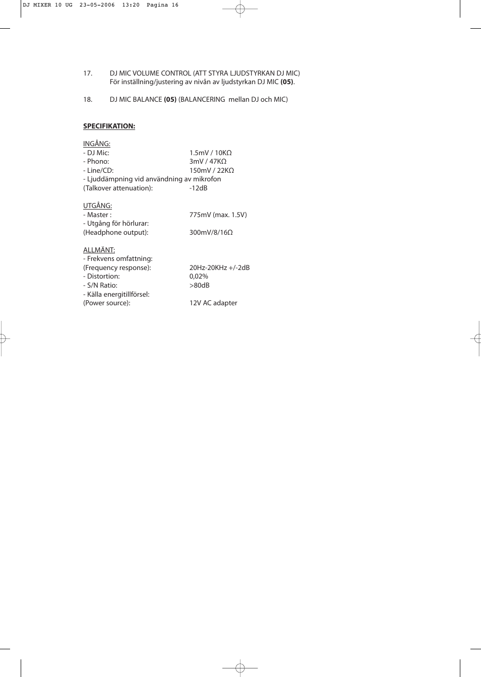 Konig Electronic 3-channel DJ mixer User Manual | Page 18 / 22