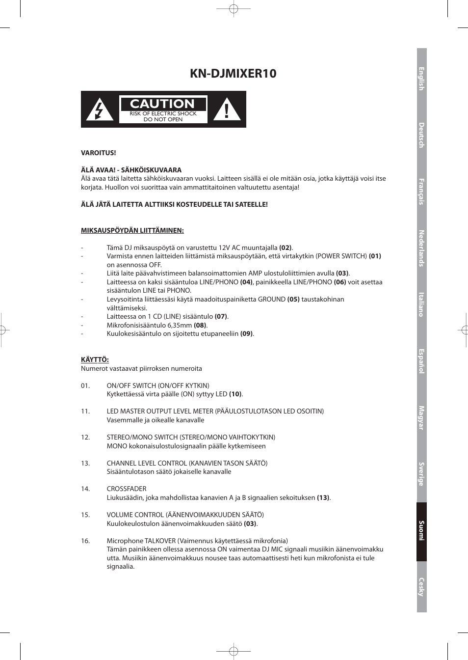 Kn-djmixer10, Caution | Konig Electronic 3-channel DJ mixer User Manual | Page 19 / 22