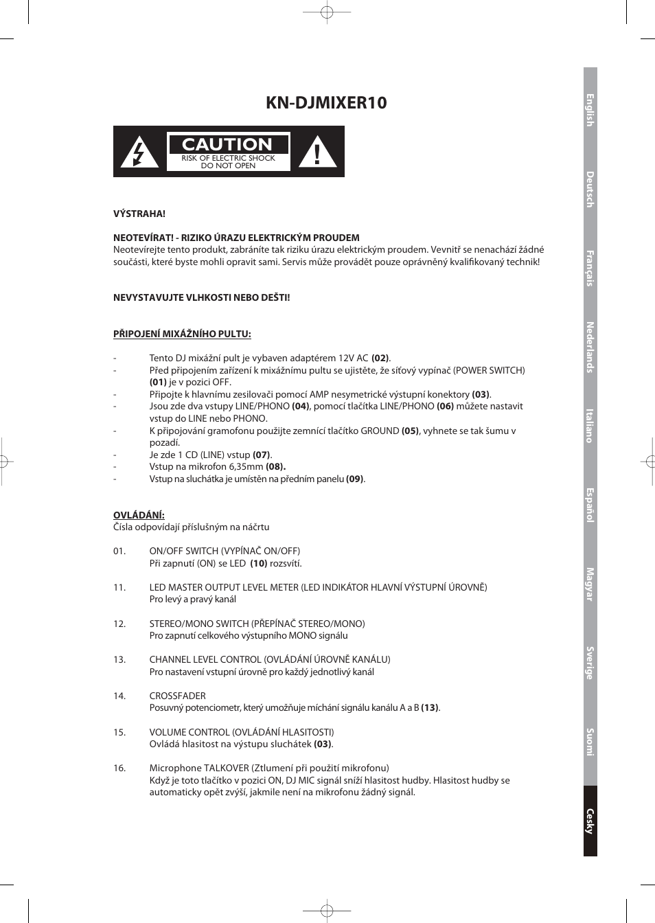 Kn-djmixer10, Caution | Konig Electronic 3-channel DJ mixer User Manual | Page 21 / 22