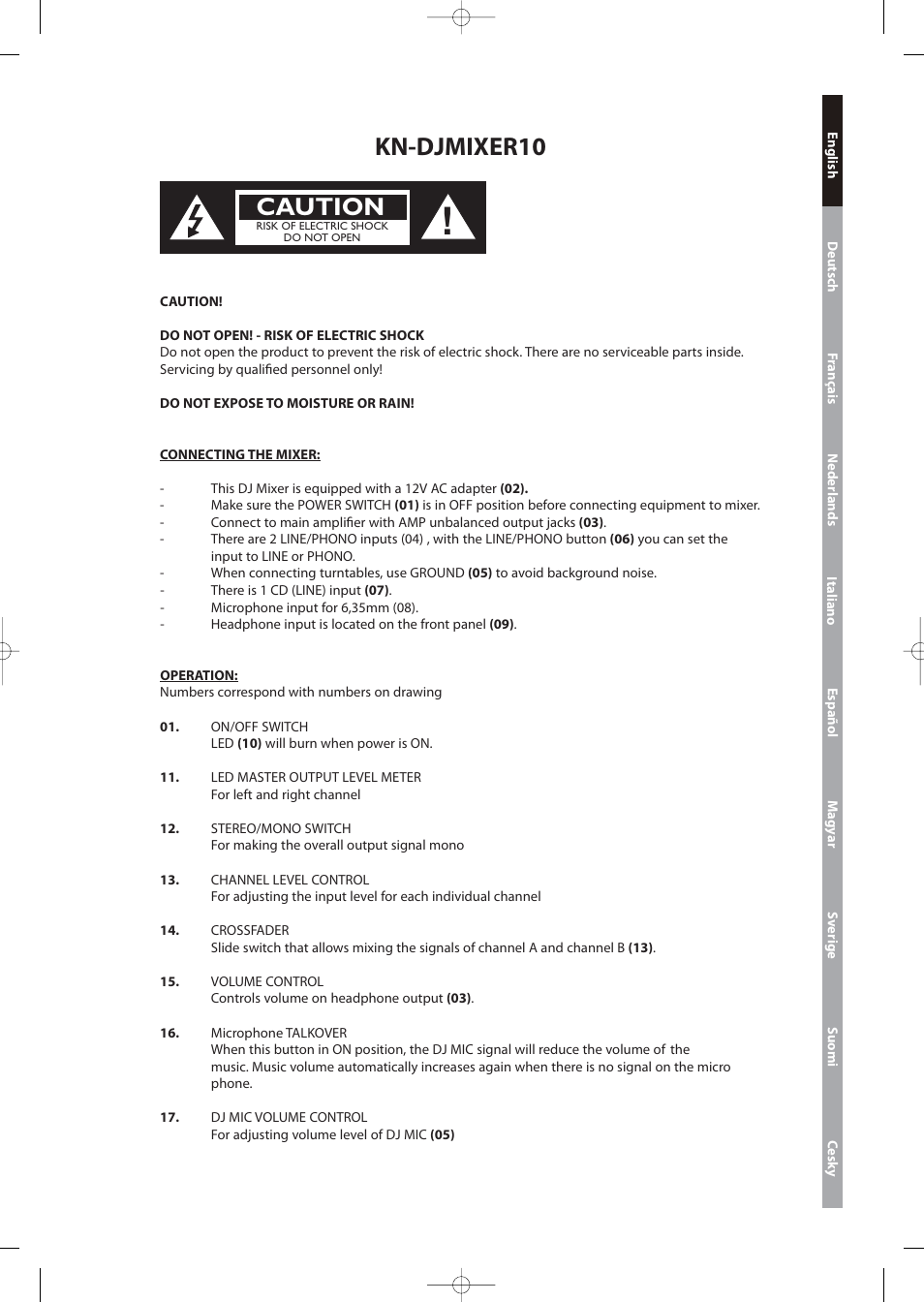 Kn-djmixer10, Caution | Konig Electronic 3-channel DJ mixer User Manual | Page 3 / 22