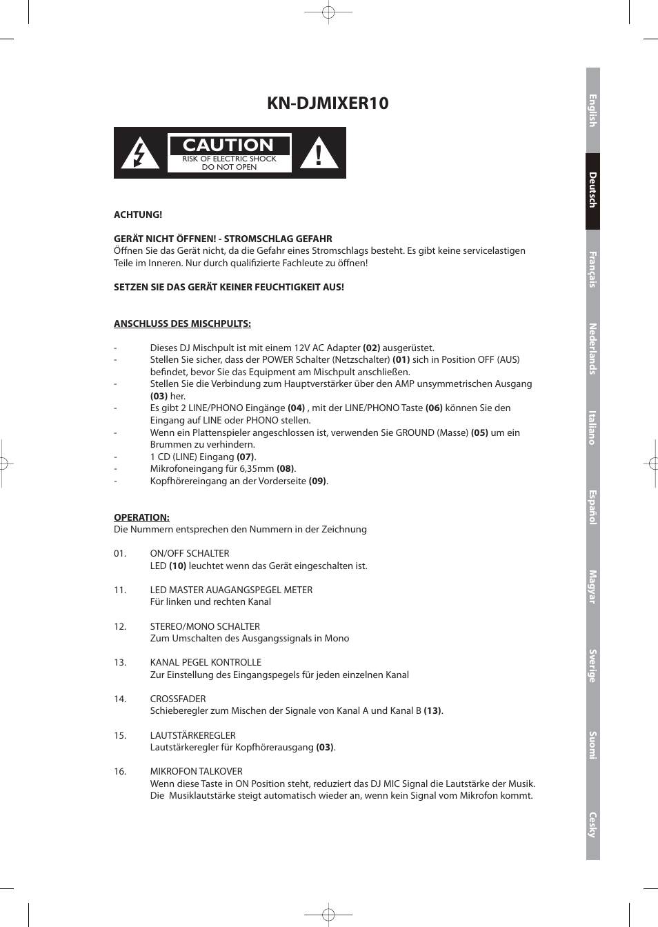 Kn-djmixer10, Caution | Konig Electronic 3-channel DJ mixer User Manual | Page 5 / 22