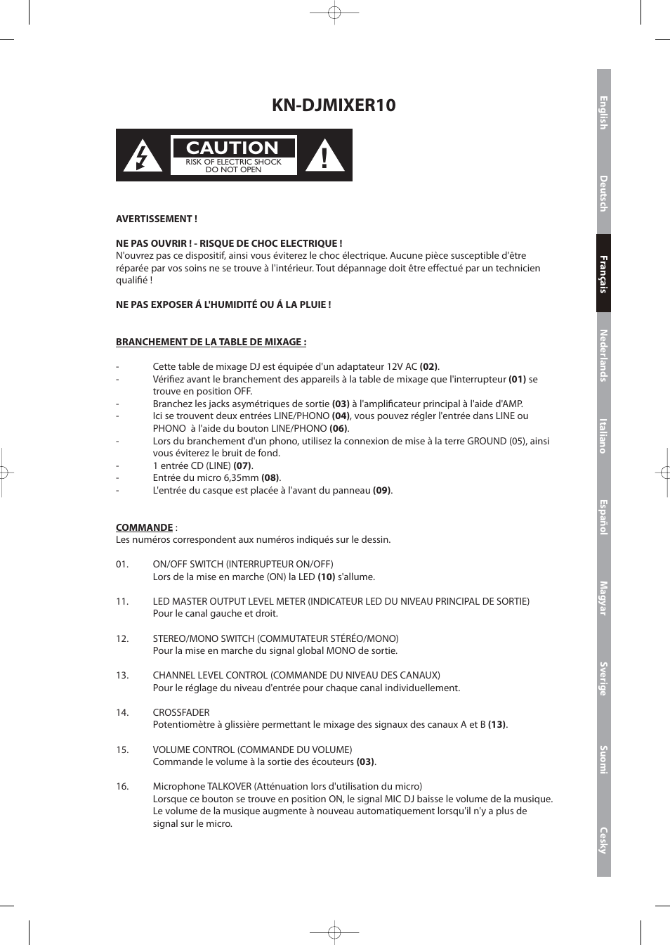 Kn-djmixer10, Caution | Konig Electronic 3-channel DJ mixer User Manual | Page 7 / 22