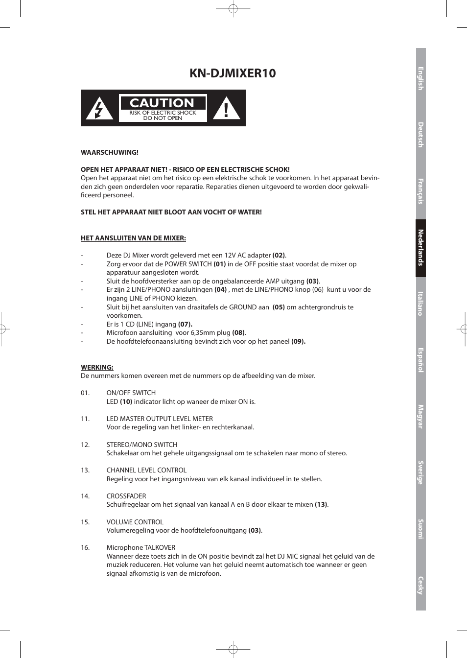 Kn-djmixer10, Caution | Konig Electronic 3-channel DJ mixer User Manual | Page 9 / 22