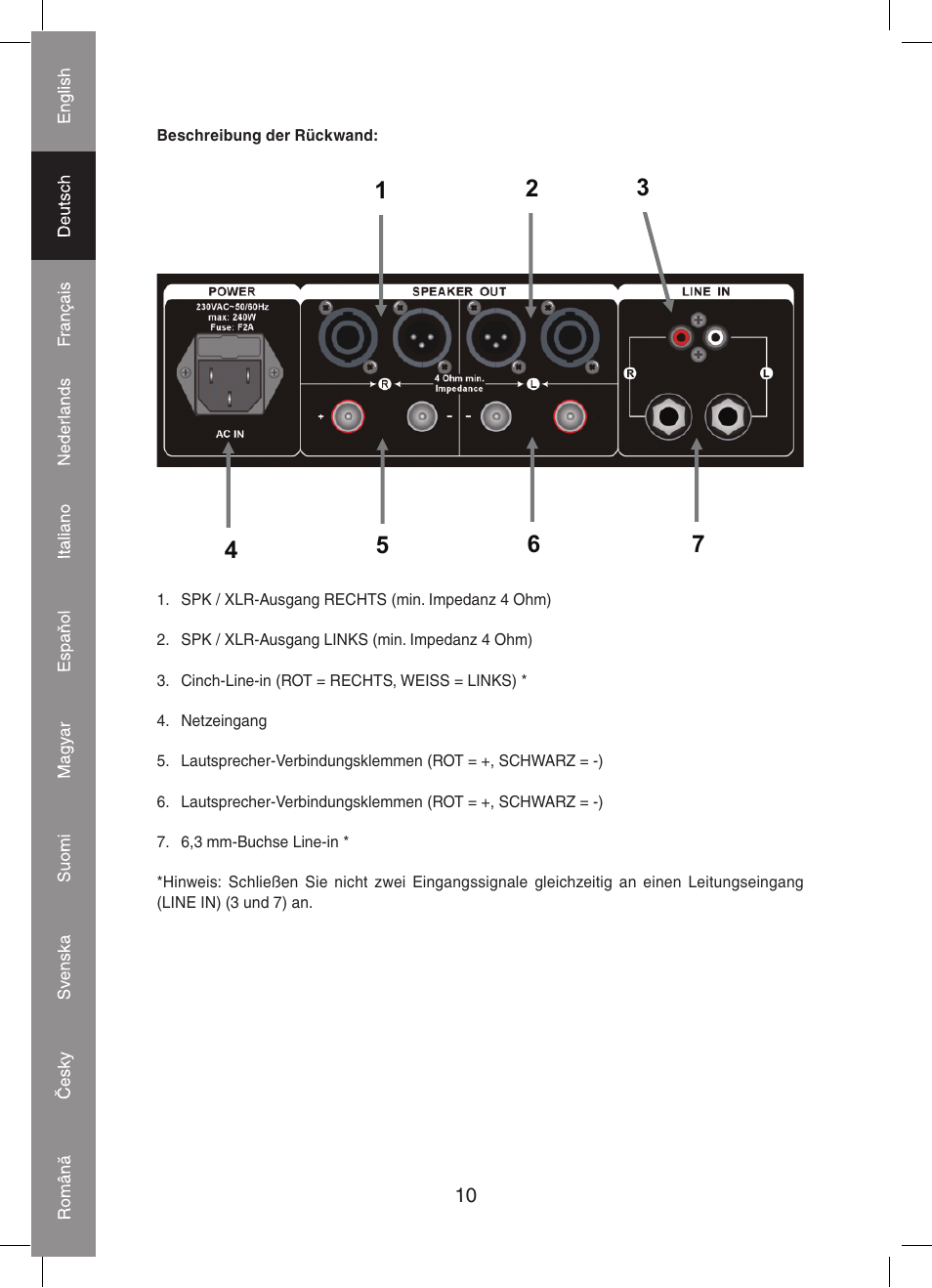 Konig Electronic PA amplifier 2x 300 W User Manual | Page 10 / 68