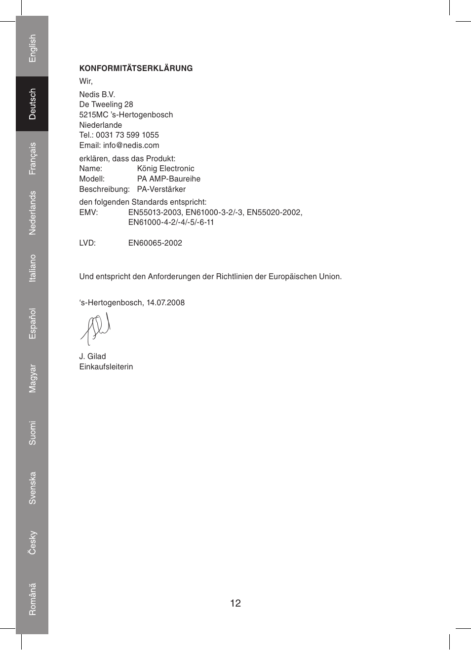 Konig Electronic PA amplifier 2x 300 W User Manual | Page 12 / 68