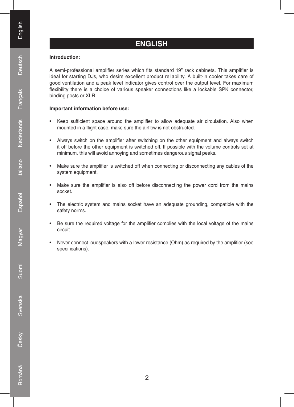 English | Konig Electronic PA amplifier 2x 300 W User Manual | Page 2 / 68