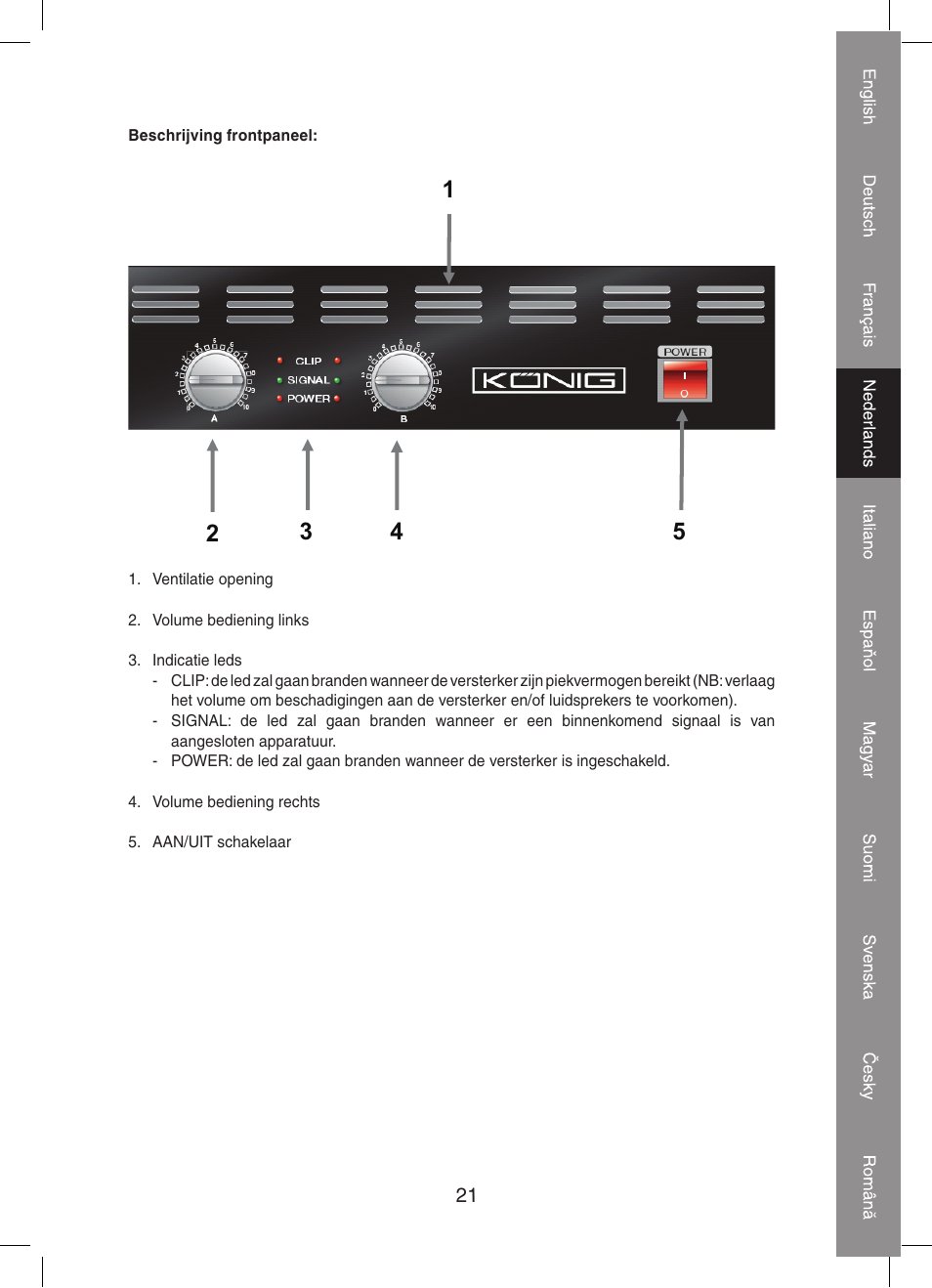 Konig Electronic PA amplifier 2x 300 W User Manual | Page 21 / 68