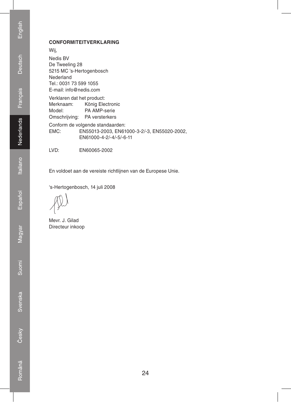 Konig Electronic PA amplifier 2x 300 W User Manual | Page 24 / 68