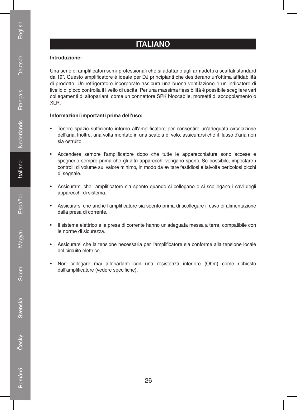 Italiano | Konig Electronic PA amplifier 2x 300 W User Manual | Page 26 / 68