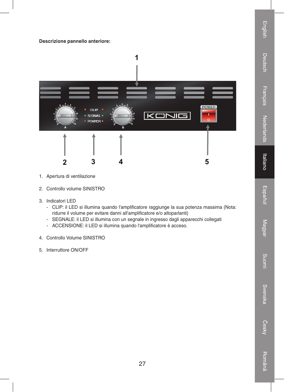 Konig Electronic PA amplifier 2x 300 W User Manual | Page 27 / 68