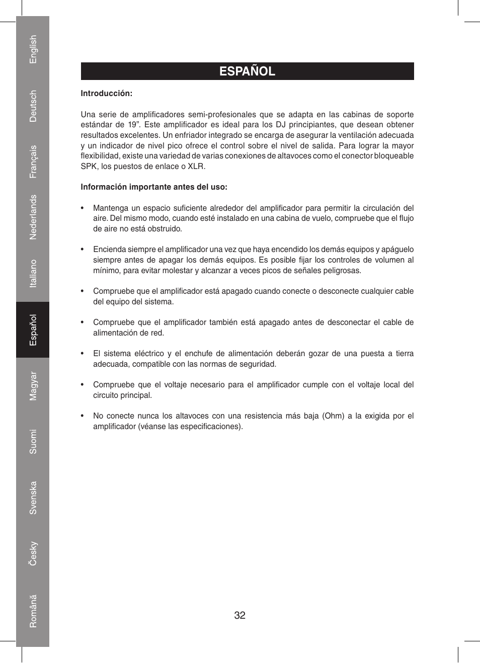 Español | Konig Electronic PA amplifier 2x 300 W User Manual | Page 32 / 68