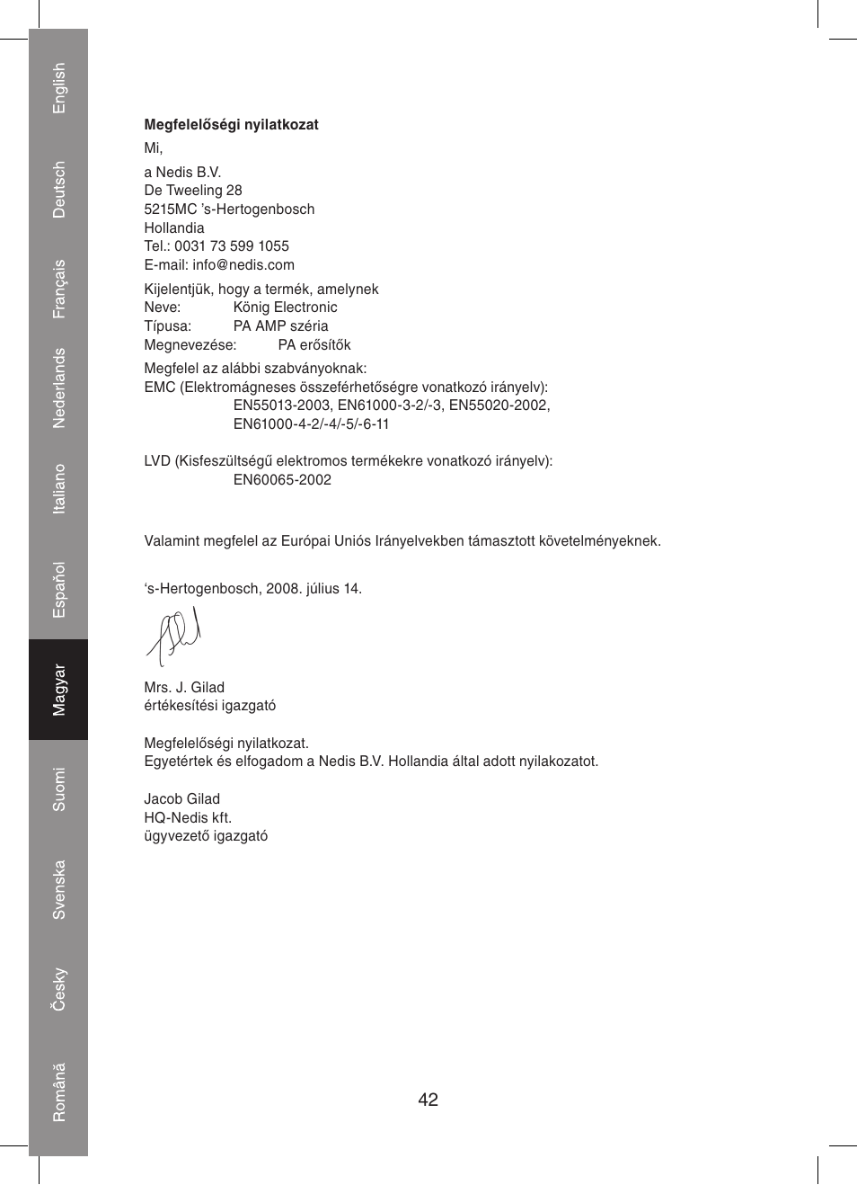 Konig Electronic PA amplifier 2x 300 W User Manual | Page 42 / 68