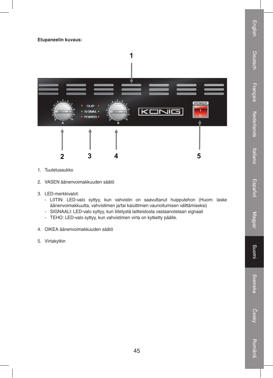 Konig Electronic PA amplifier 2x 300 W User Manual | Page 45 / 68