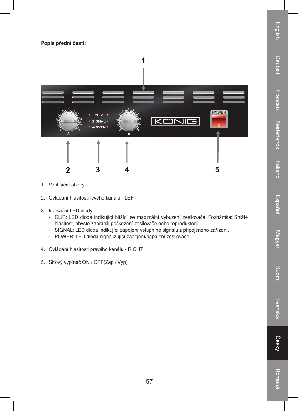 Konig Electronic PA amplifier 2x 300 W User Manual | Page 57 / 68