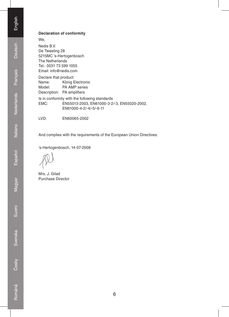 Konig Electronic PA amplifier 2x 300 W User Manual | Page 6 / 68