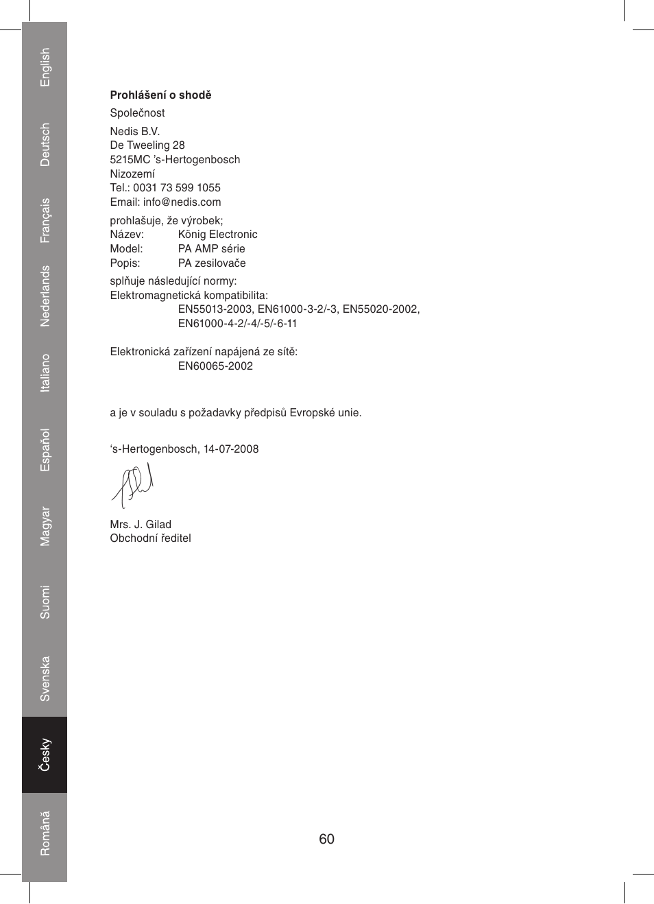 Konig Electronic PA amplifier 2x 300 W User Manual | Page 60 / 68