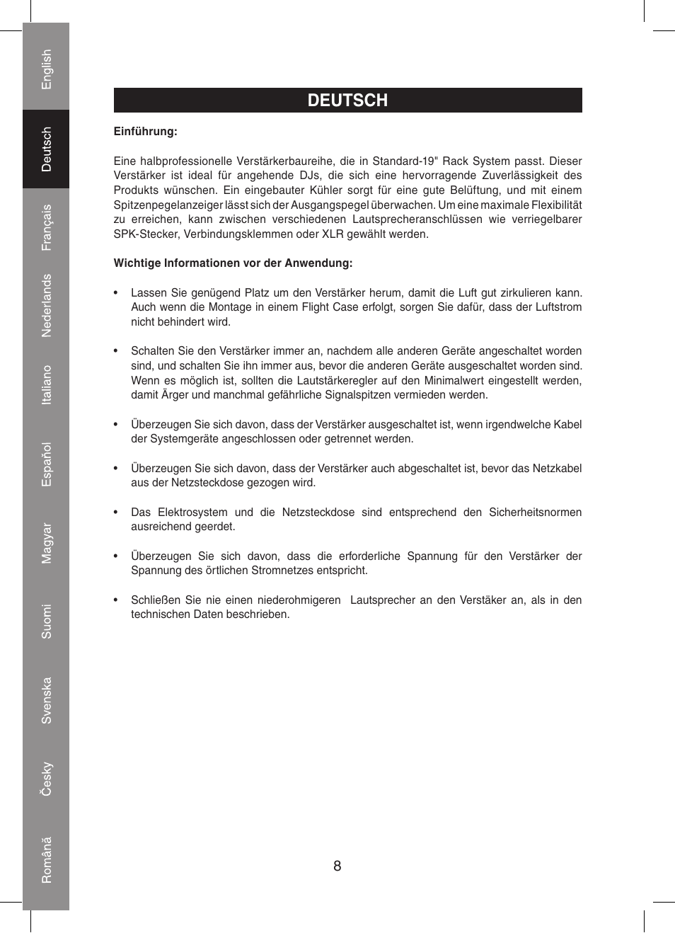 Deutsch | Konig Electronic PA amplifier 2x 300 W User Manual | Page 8 / 68