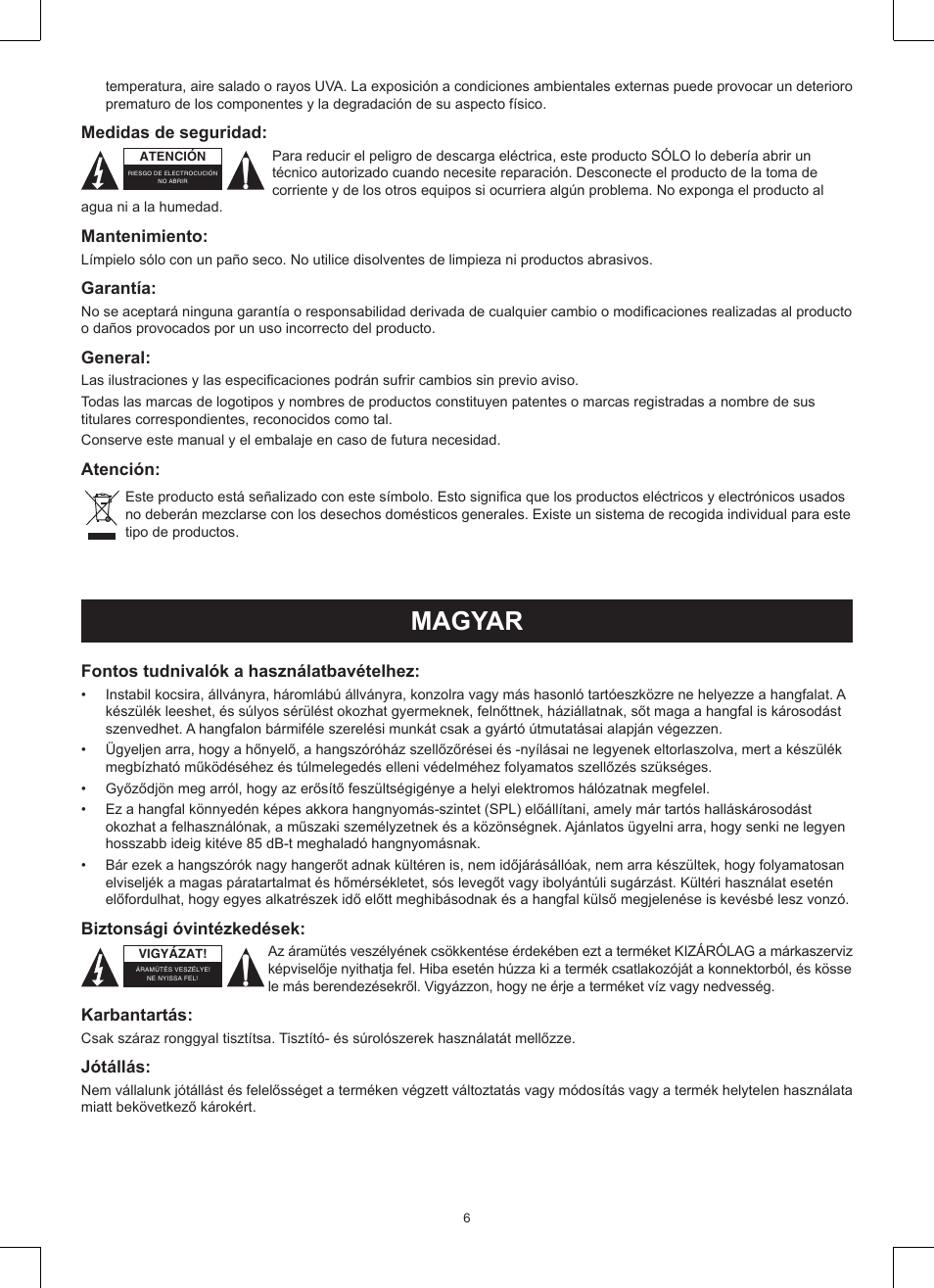 Magyar, Használati útmutató (o. 6.), A hangosító rendszer háromutas | Hangszórója | Konig Electronic 3-way 15" 600 W PA loudspeaker User Manual | Page 6 / 13