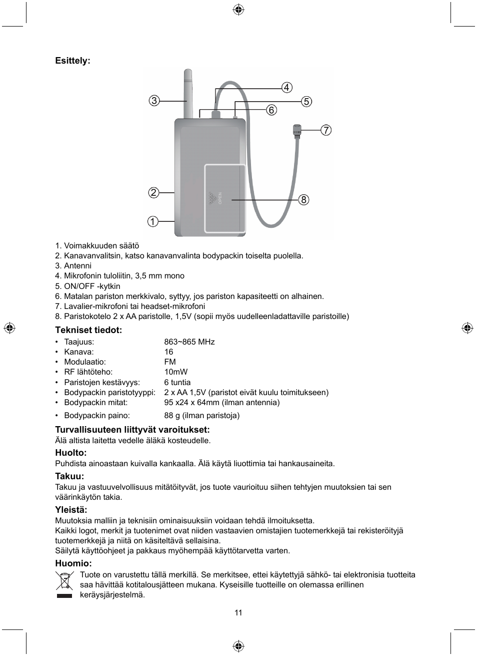 Konig Electronic Wireless bodypack User Manual | Page 11 / 20