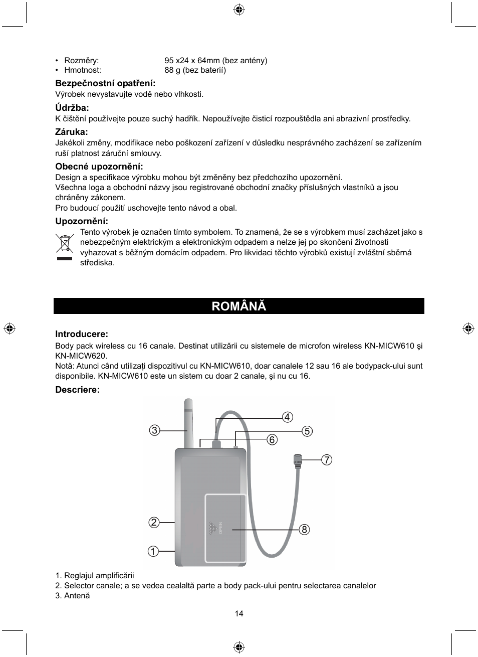 Română | Konig Electronic Wireless bodypack User Manual | Page 14 / 20