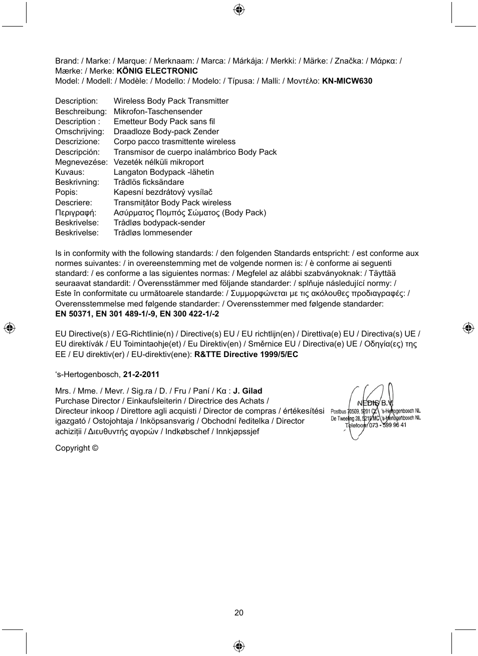 Konig Electronic Wireless bodypack User Manual | Page 20 / 20