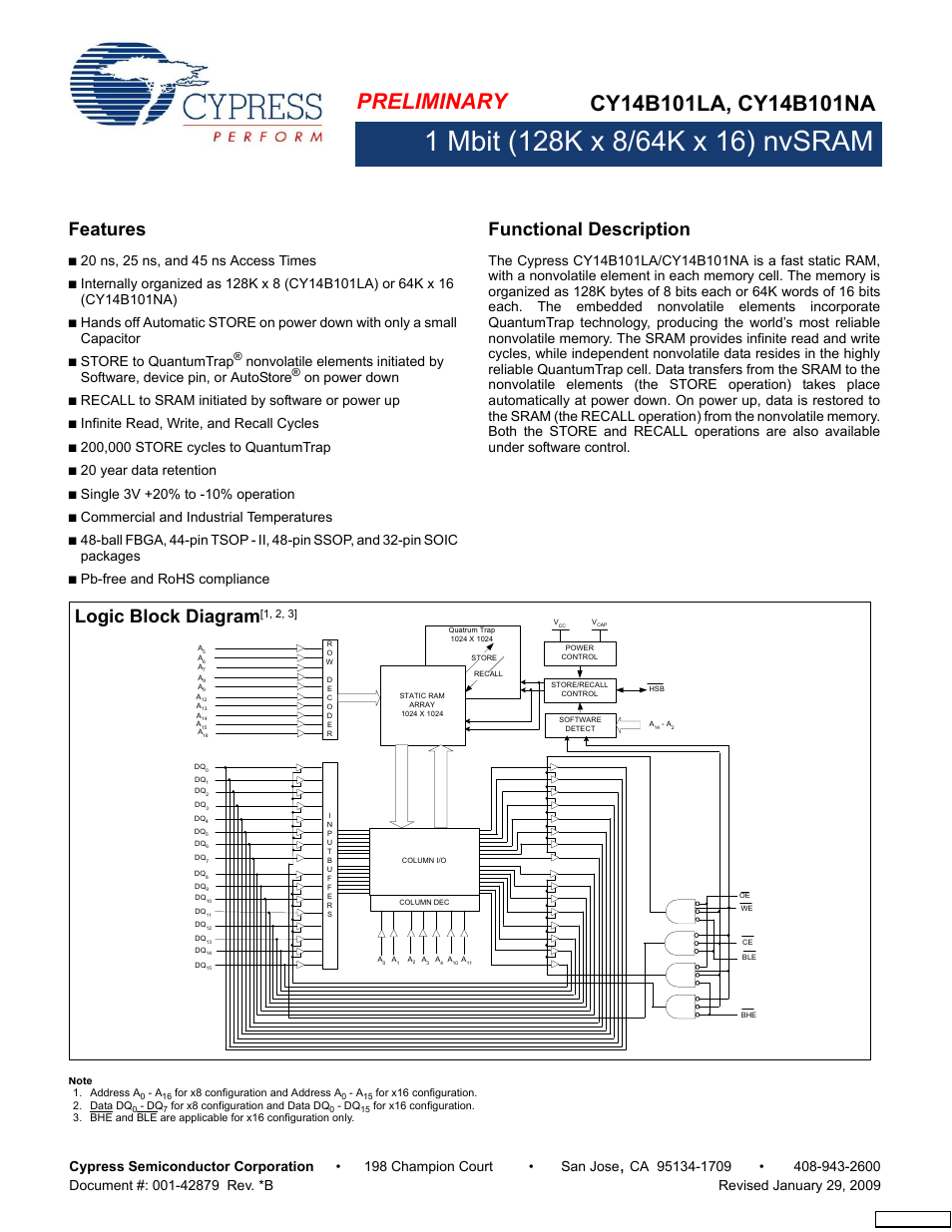 Cypress CY14B101NA User Manual | 25 pages