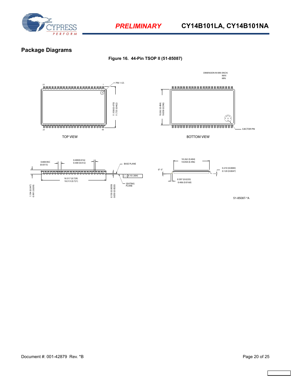 Package diagrams, Top view bottom view, Feedback | Cypress CY14B101NA User Manual | Page 20 / 25