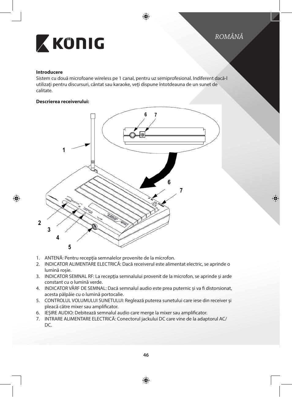 Română | Konig Electronic Wireless microphone system User Manual | Page 46 / 77