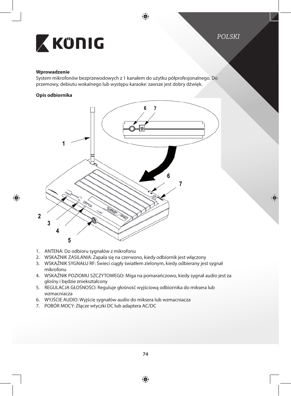 Polski | Konig Electronic Wireless microphone system User Manual | Page 74 / 77