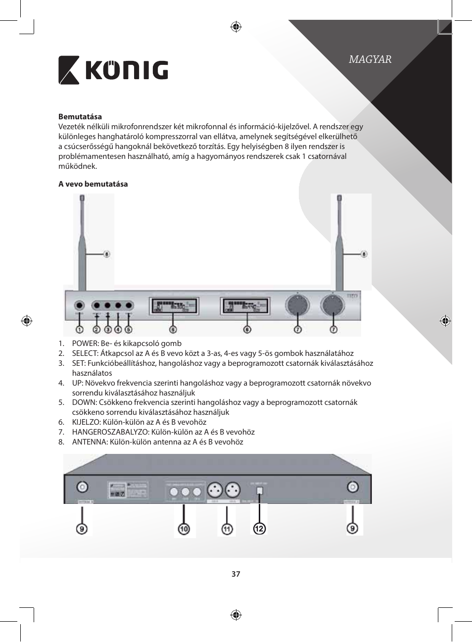 Magyar | Konig Electronic Wireless microphone system 16 channel User Manual | Page 37 / 96