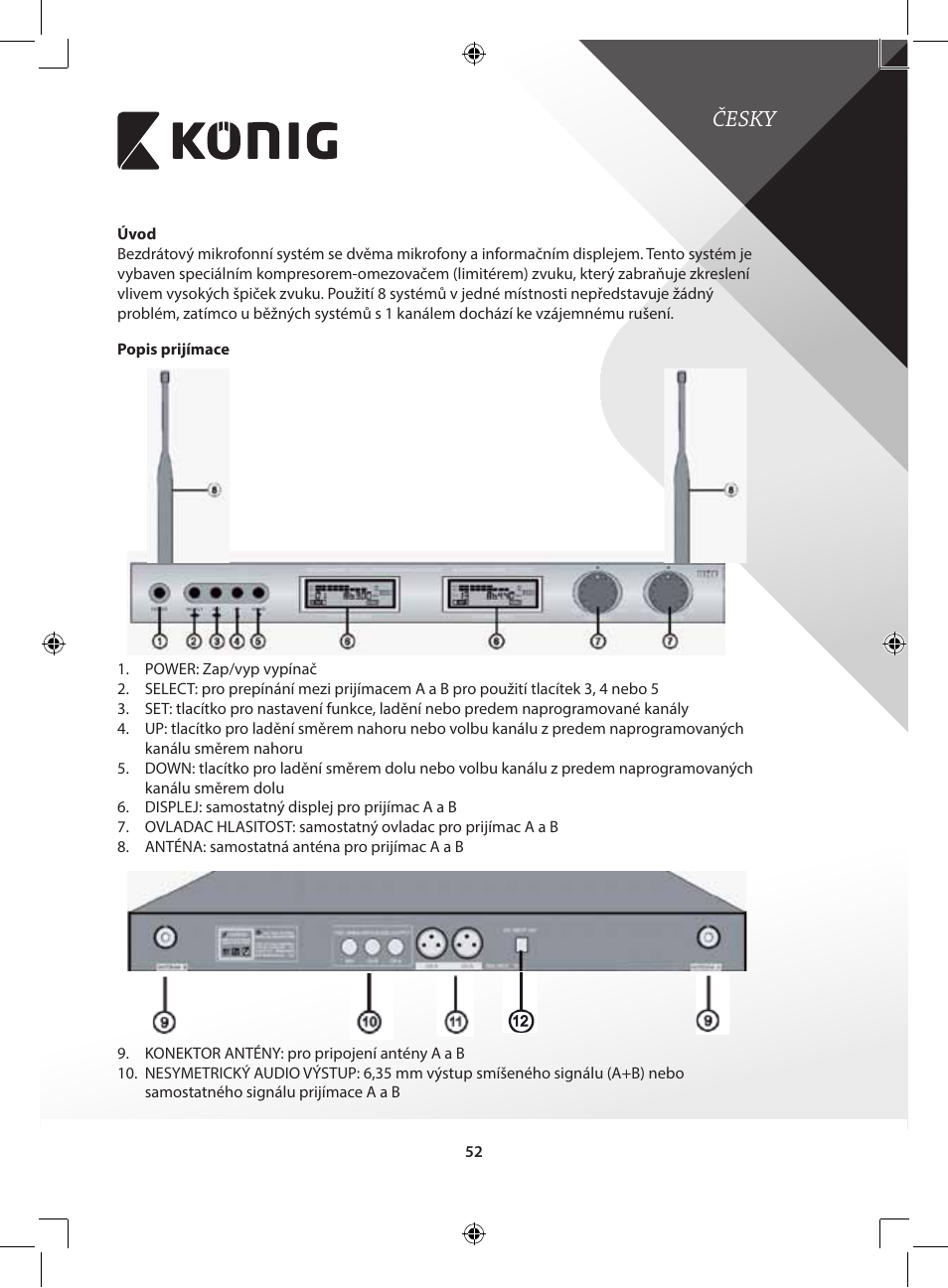 Česky | Konig Electronic Wireless microphone system 16 channel User Manual | Page 52 / 96