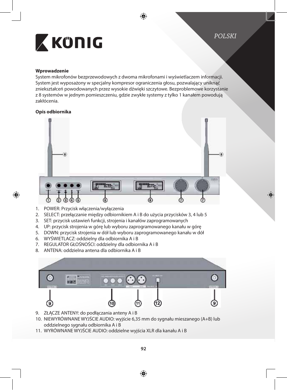 Polski | Konig Electronic Wireless microphone system 16 channel User Manual | Page 92 / 96