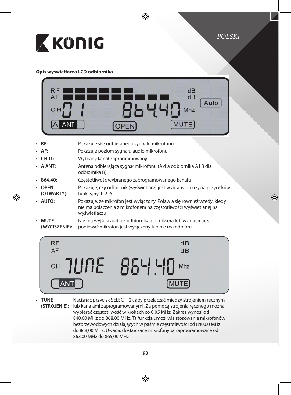 Polski | Konig Electronic Wireless microphone system 16 channel User Manual | Page 93 / 96