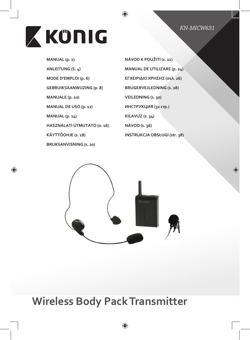 Konig Electronic Wireless microphone system with body pack User Manual | 39 pages