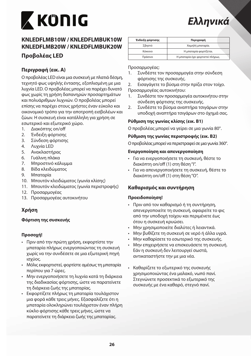 Ελληνικά | Konig Electronic COB Mobile LED Floodlight 10 W 700 Lumen UK plug User Manual | Page 26 / 44