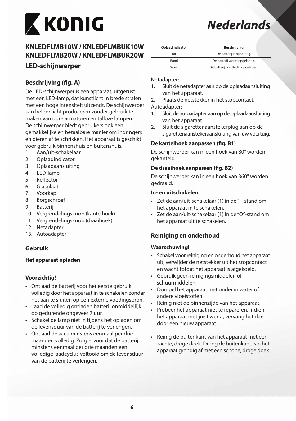 Nederlands | Konig Electronic COB Mobile LED Floodlight 10 W 700 Lumen UK plug User Manual | Page 6 / 44