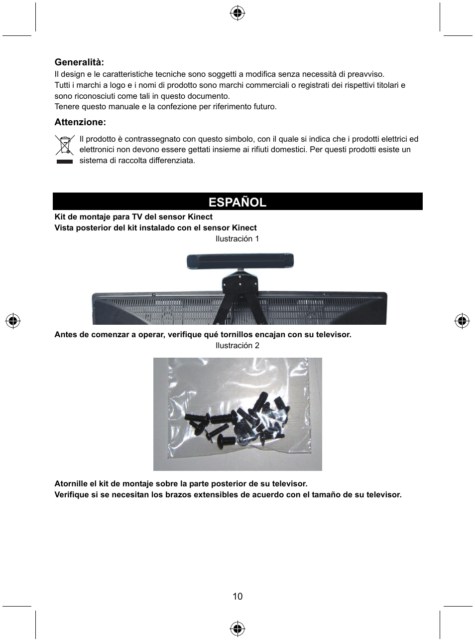 Español | Konig Electronic Mount kit for Xbo360 kinec User Manual | Page 10 / 27