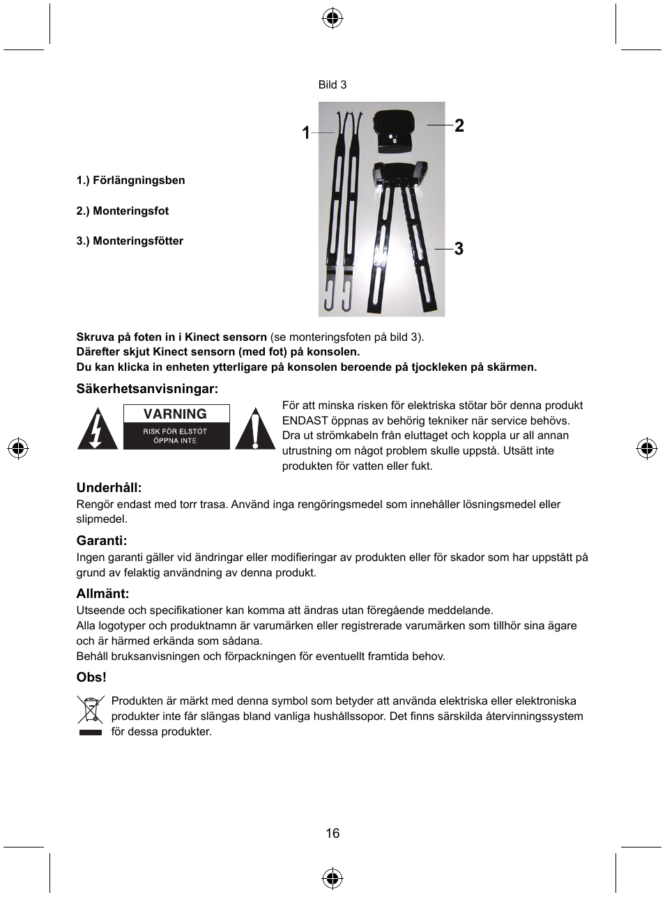 Konig Electronic Mount kit for Xbo360 kinec User Manual | Page 16 / 27