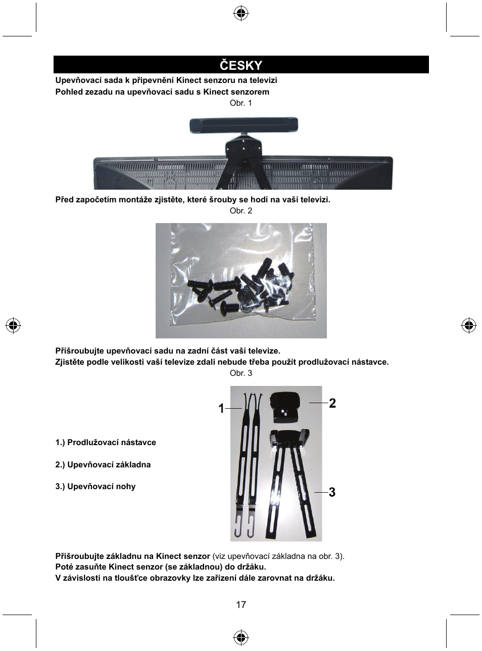 Česky | Konig Electronic Mount kit for Xbo360 kinec User Manual | Page 17 / 27