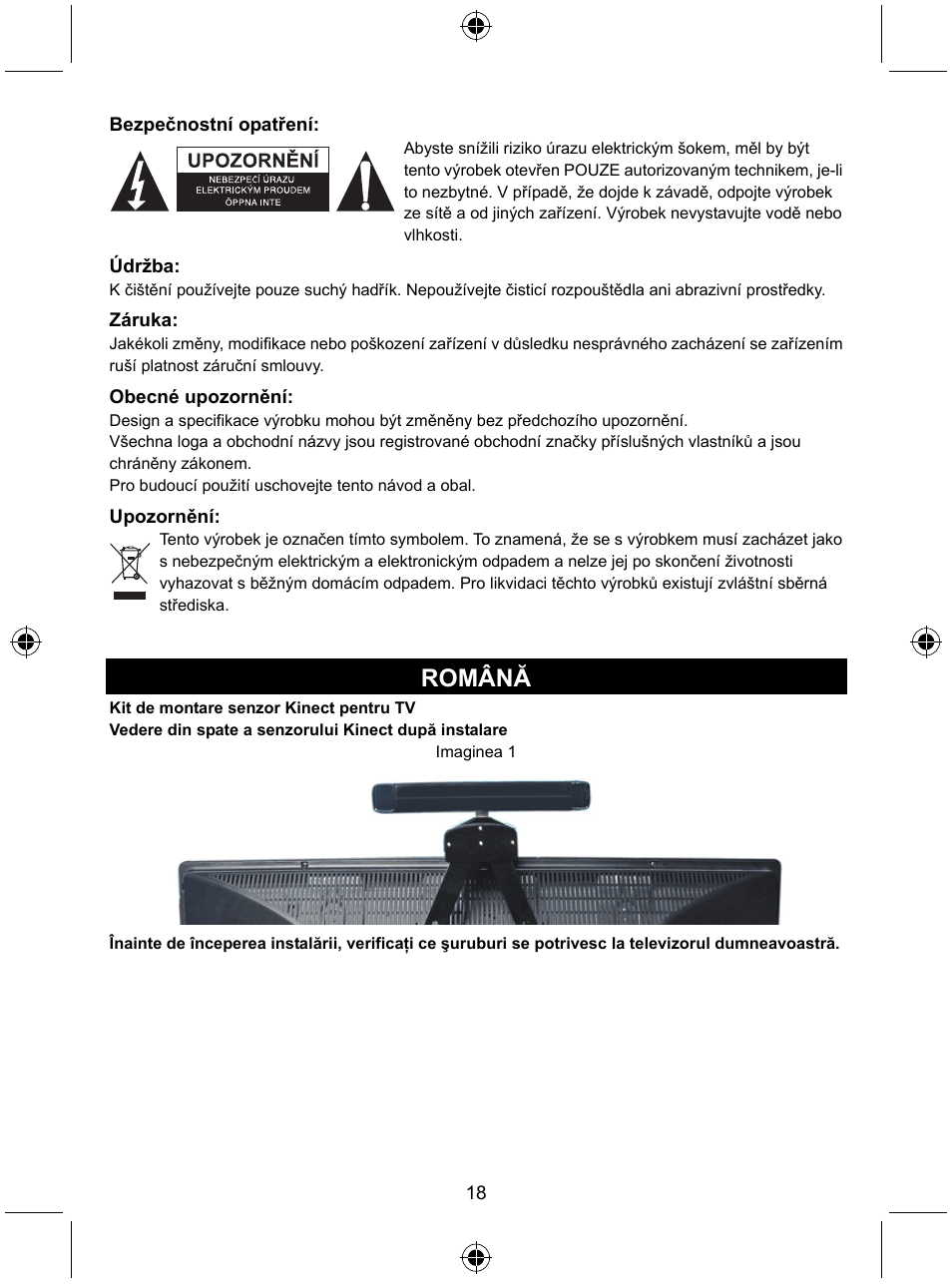 Română | Konig Electronic Mount kit for Xbo360 kinec User Manual | Page 18 / 27